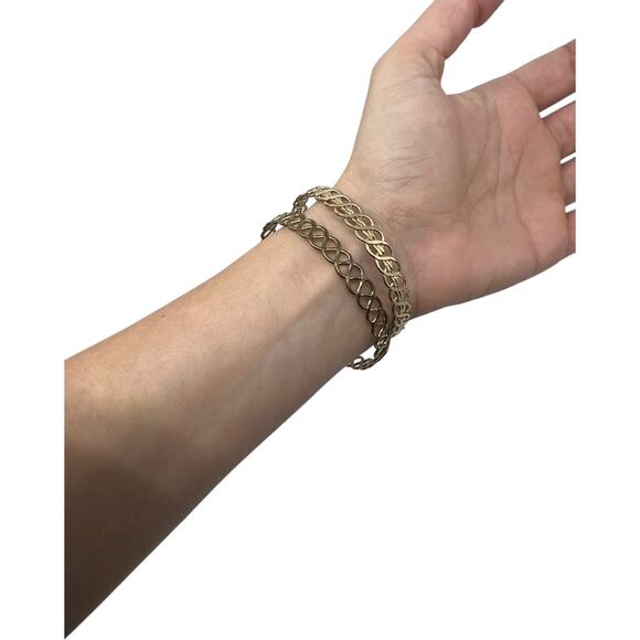 Celtic Knot Design Gold Tone Metal Bangle Bracelet Set Twisted Weave Pattern - Picture 6 of 6